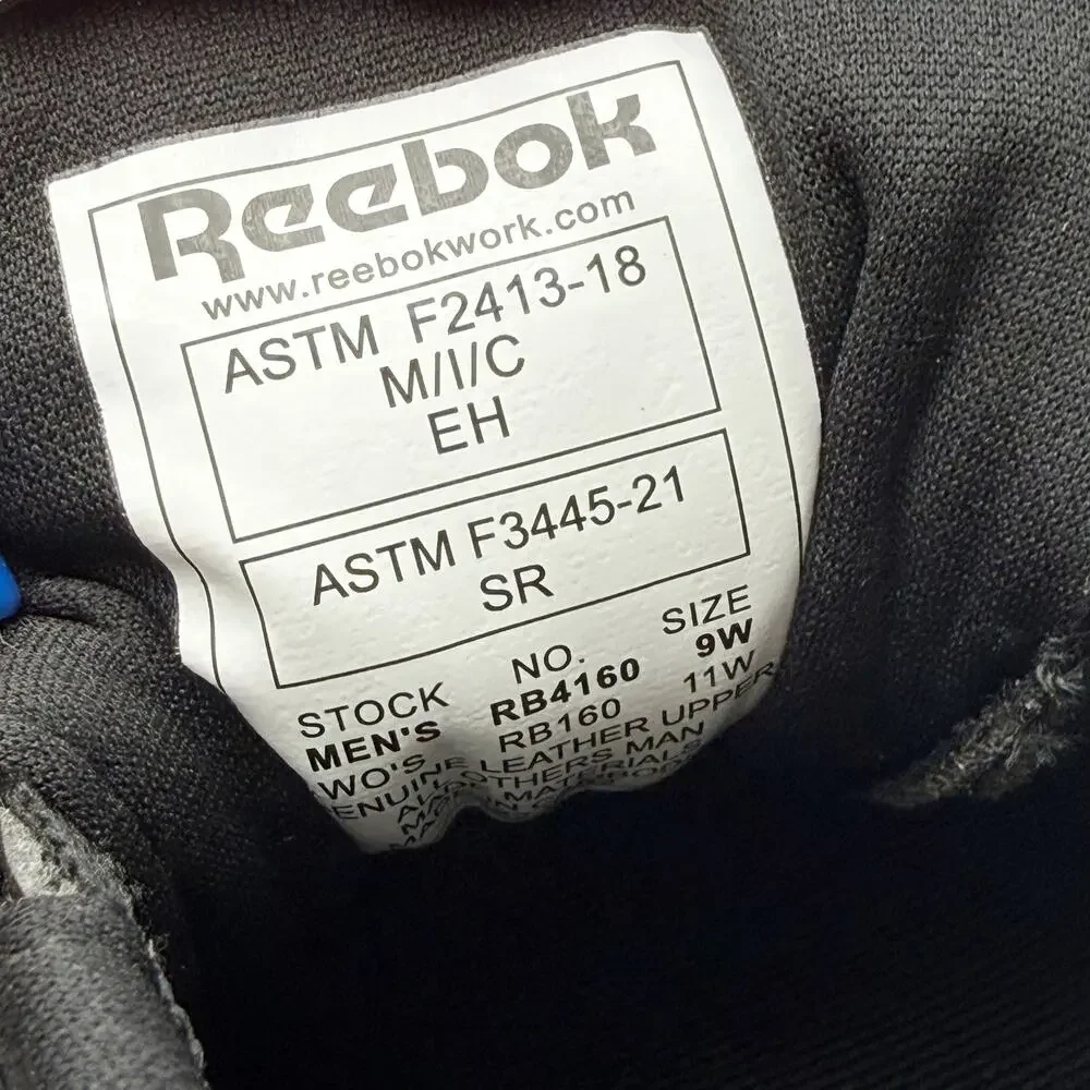 Reebok Mens BB4500 CT Work Sneakers US 9 Wide Black Leather Slip Resistant NIB